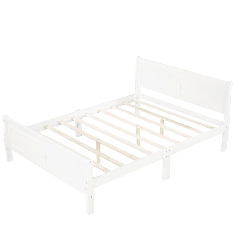 Letto a piattaforma matrimoniale in legno con testiera e doghe in legno, bianco