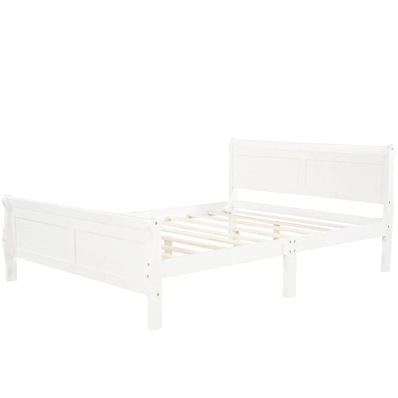 Letto a piattaforma matrimoniale in legno con testiera e doghe in legno, bianco