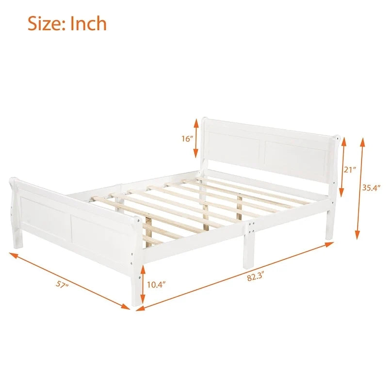 Letto a piattaforma matrimoniale in legno con testiera e doghe in legno, bianco