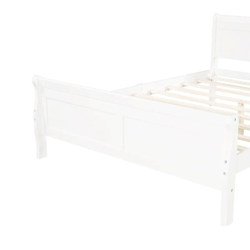 Letto a piattaforma matrimoniale in legno con testiera e doghe in legno, bianco