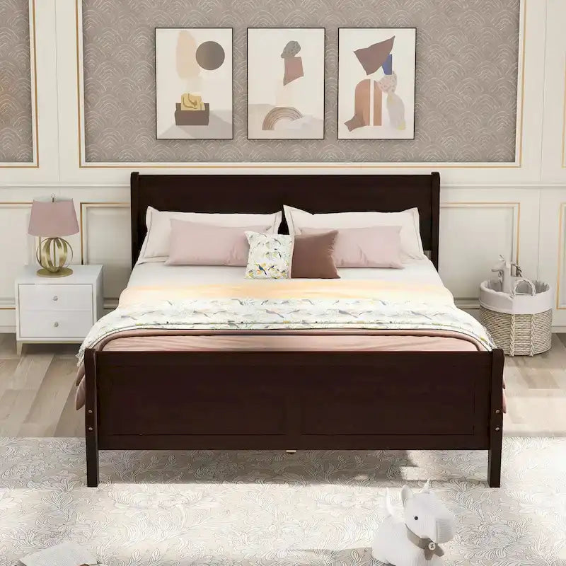 Letto a piattaforma matrimoniale in legno con testiera e doghe in legno, bianco
