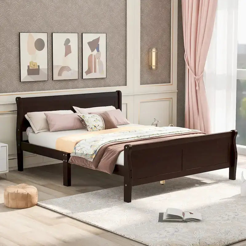 Letto a piattaforma matrimoniale in legno con testiera e doghe in legno, bianco