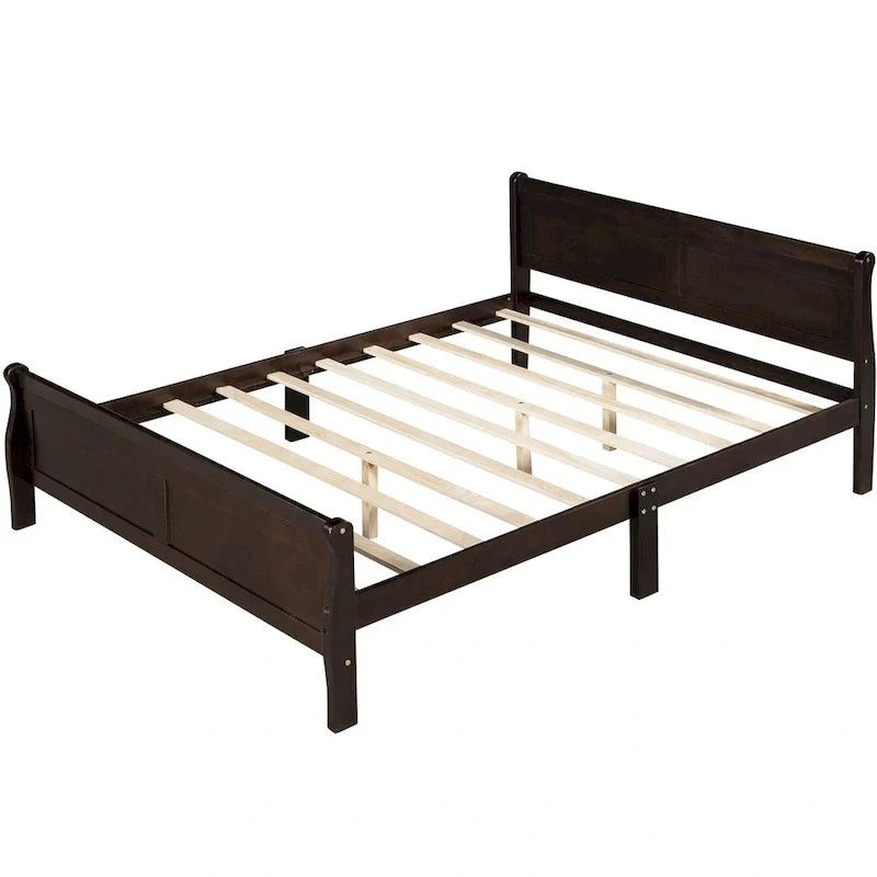 Letto a piattaforma matrimoniale in legno con testiera e doghe in legno, bianco