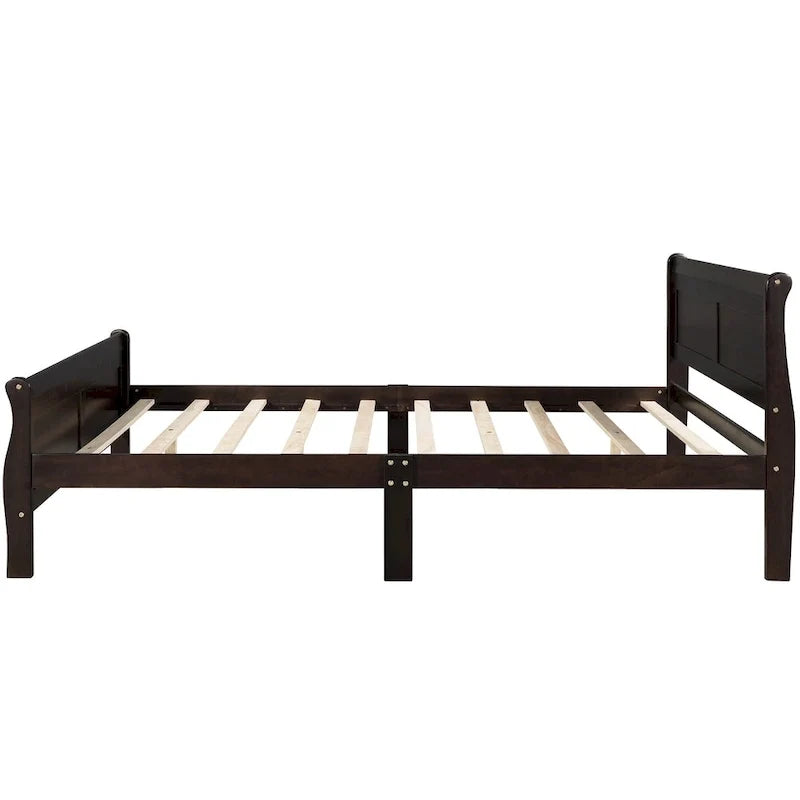 Letto a piattaforma matrimoniale in legno con testiera e doghe in legno, bianco