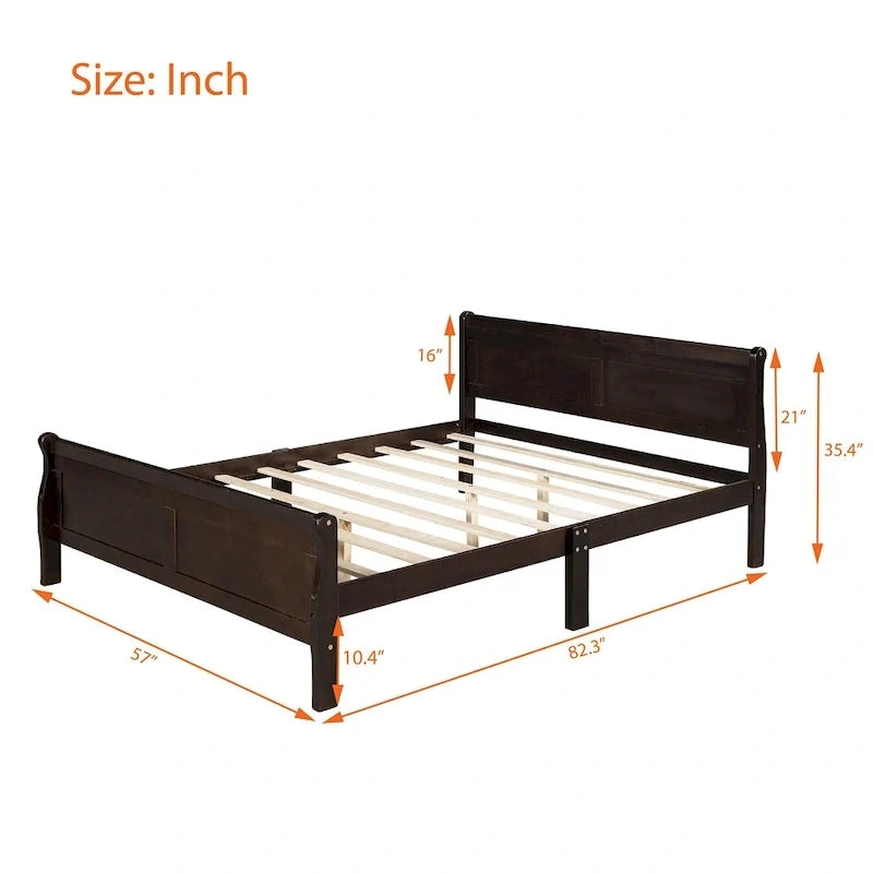 Letto a piattaforma matrimoniale in legno con testiera e doghe in legno, bianco