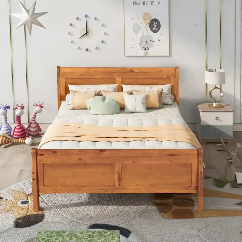 Letto a piattaforma matrimoniale in legno con testiera e doghe in legno, bianco