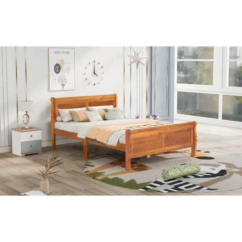 Letto a piattaforma matrimoniale in legno con testiera e doghe in legno, bianco