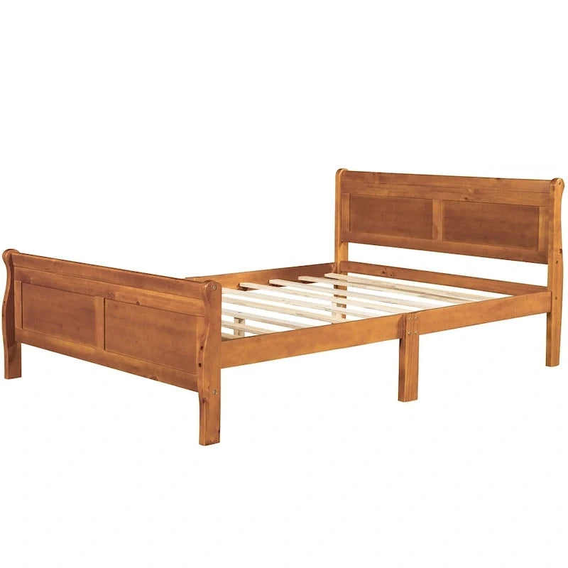 Letto a piattaforma matrimoniale in legno con testiera e doghe in legno, bianco