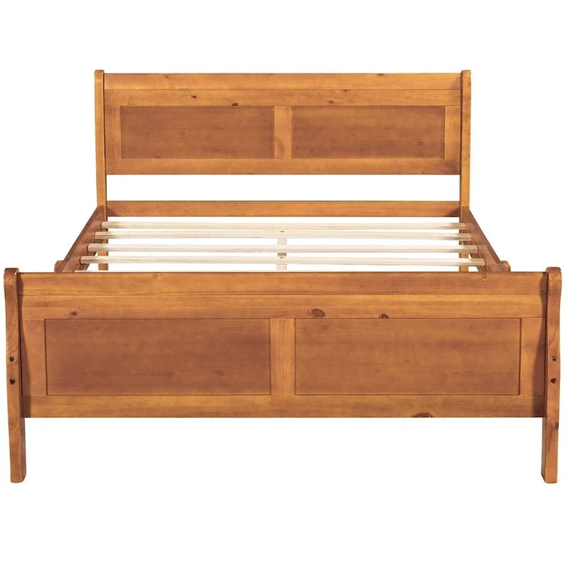 Letto a piattaforma matrimoniale in legno con testiera e doghe in legno, bianco