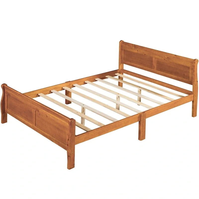 Letto a piattaforma matrimoniale in legno con testiera e doghe in legno, bianco