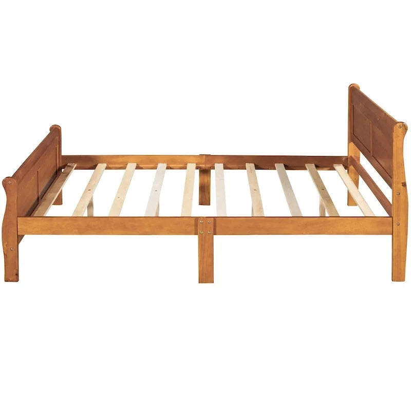 Letto a piattaforma matrimoniale in legno con testiera e doghe in legno, bianco