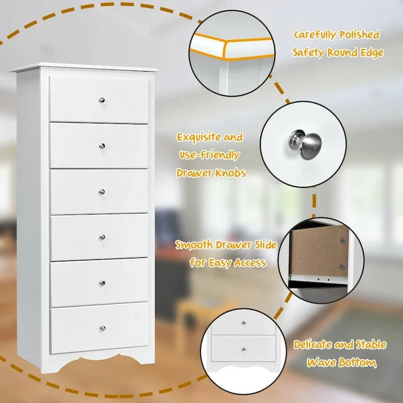Gymax Cassettiera a 6 cassetti per vestiti, mobile alto per camera da letto