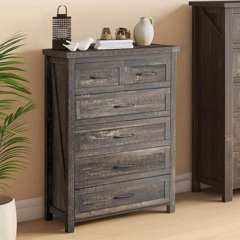 Commode verticale Moasis Rustic à 6 tiroirs, tour de rangement