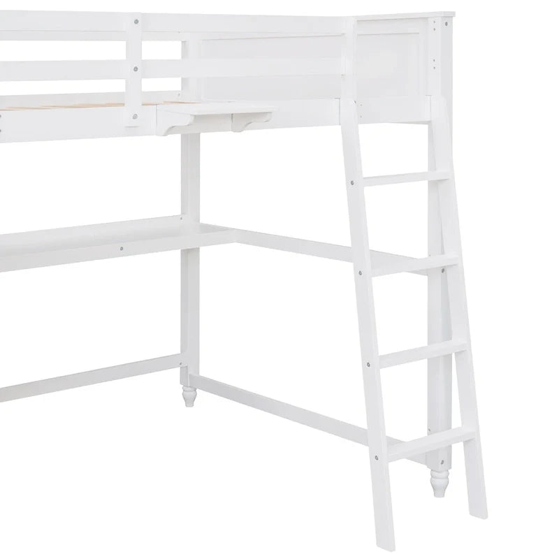 Lit mezzanine double avec tiroirs et bureau, lit mezzanine en bois avec étagères - Blanc