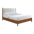 Lit double Carry Queen, tête de lit rembourrée en bouclette beige, bois massif noyer marron