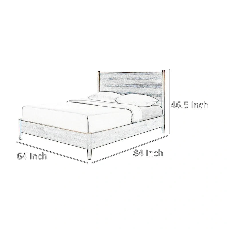 Lit double Carry Queen, tête de lit rembourrée en bouclette beige, bois massif noyer marron