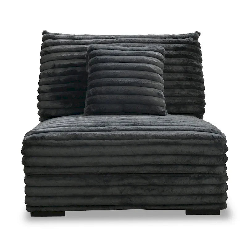 Ezo Armless Accent Chair, Dark Gray Polyester Corduroy, Soft Cushioned