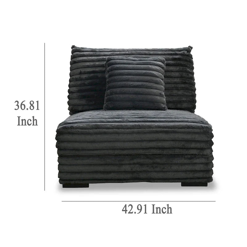Ezo Armless Accent Chair, Dark Gray Polyester Corduroy, Soft Cushioned