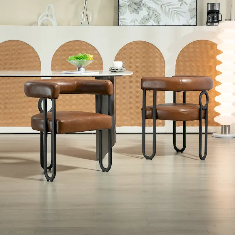 Lot de 2 chaises de salle à manger rembourrées en cuir PU avec pieds en métal