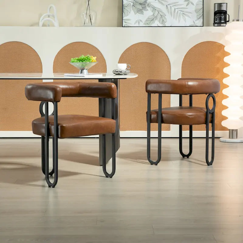 Lot de 2 chaises de salle à manger rembourrées en cuir PU avec pieds en métal