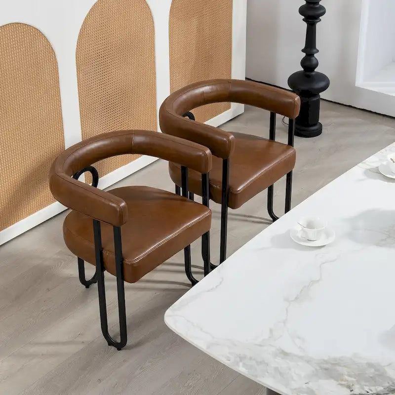 Lot de 2 chaises de salle à manger rembourrées en cuir PU avec pieds en métal