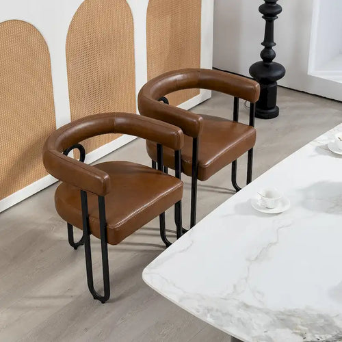 2 PCS PU Leather Upholstered Dining Chair Set wMetal Legs