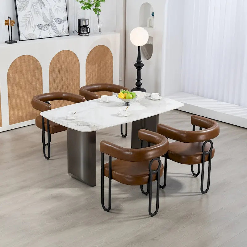 Lot de 2 chaises de salle à manger rembourrées en cuir PU avec pieds en métal