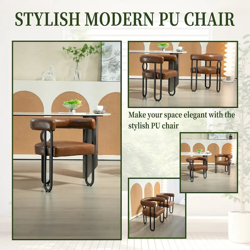 Lot de 2 chaises de salle à manger rembourrées en cuir PU avec pieds en métal