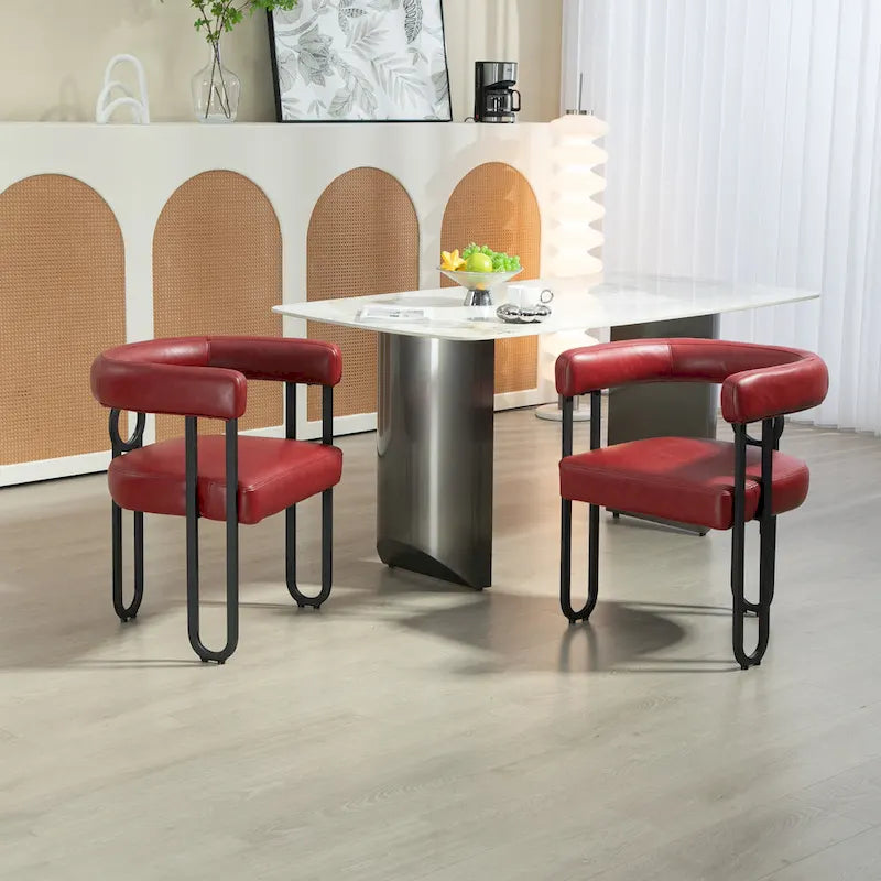 Lot de 2 chaises de salle à manger rembourrées en cuir PU avec pieds en métal