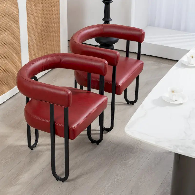 Lot de 2 chaises de salle à manger rembourrées en cuir PU avec pieds en métal
