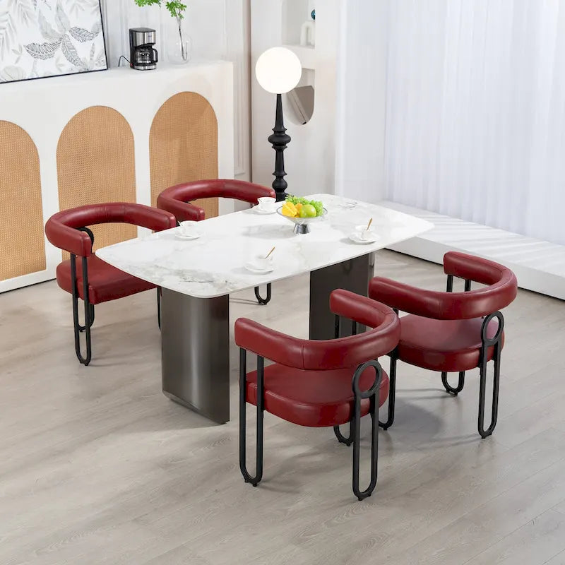 Lot de 2 chaises de salle à manger rembourrées en cuir PU avec pieds en métal