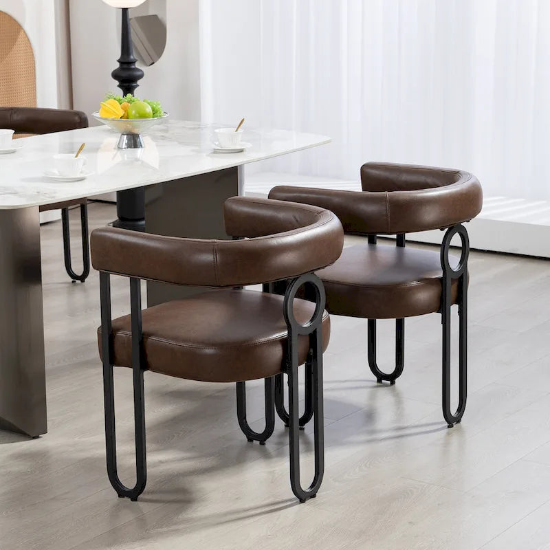Lot de 2 chaises de salle à manger rembourrées en cuir PU avec pieds en métal