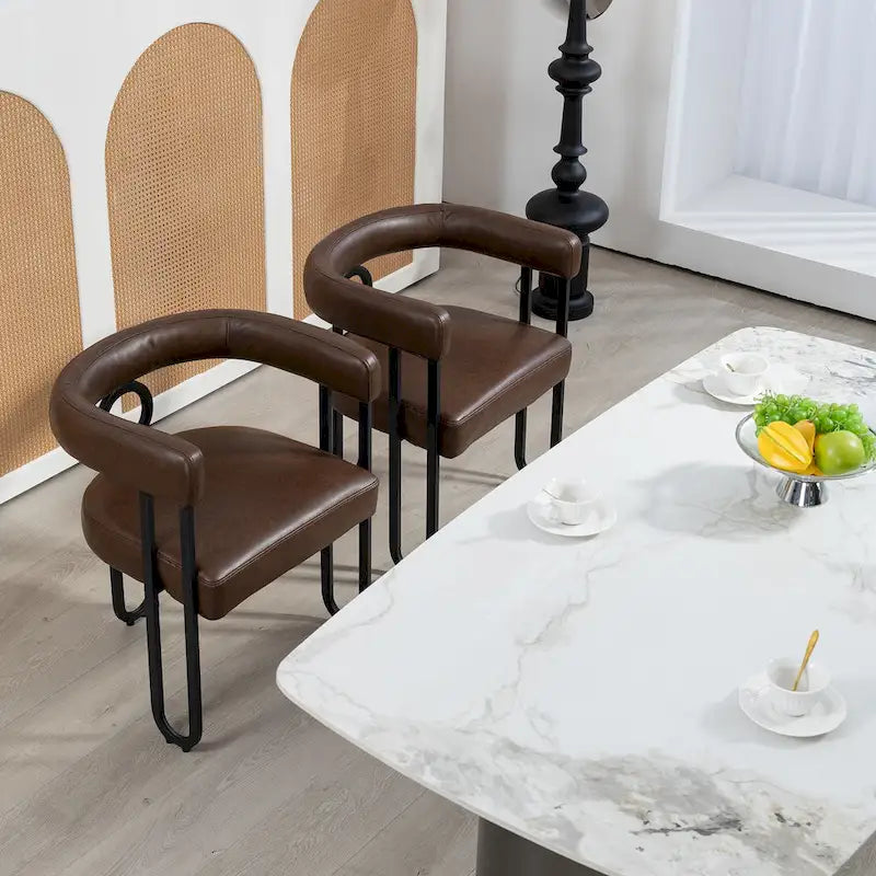 Lot de 2 chaises de salle à manger rembourrées en cuir PU avec pieds en métal