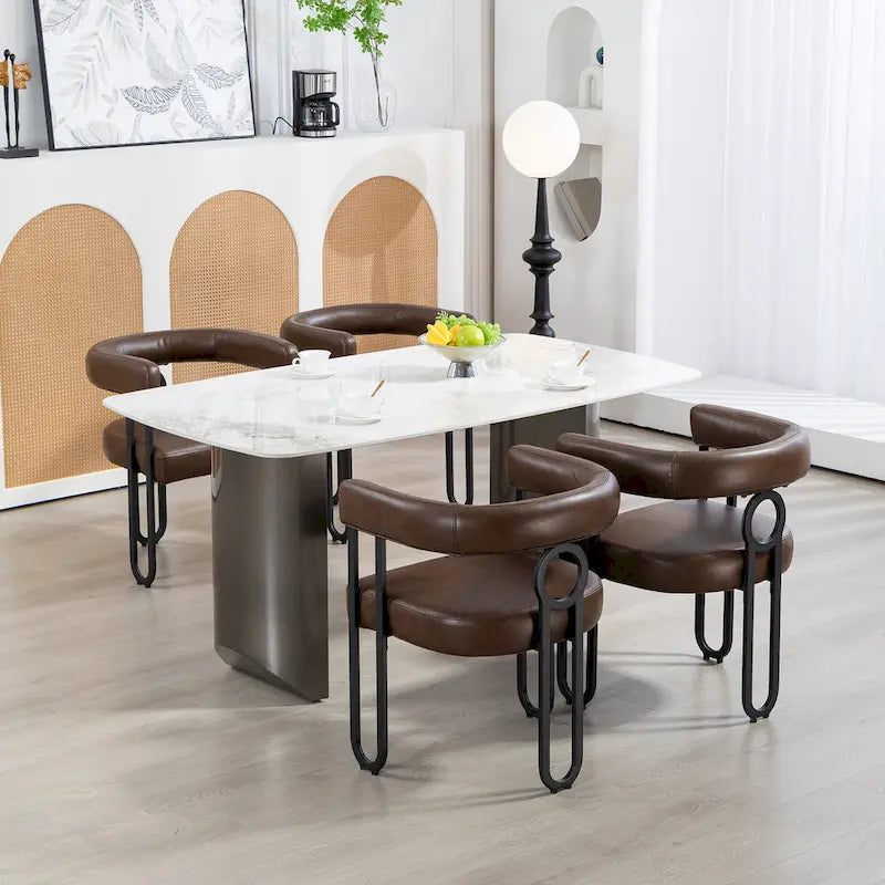 Lot de 2 chaises de salle à manger rembourrées en cuir PU avec pieds en métal