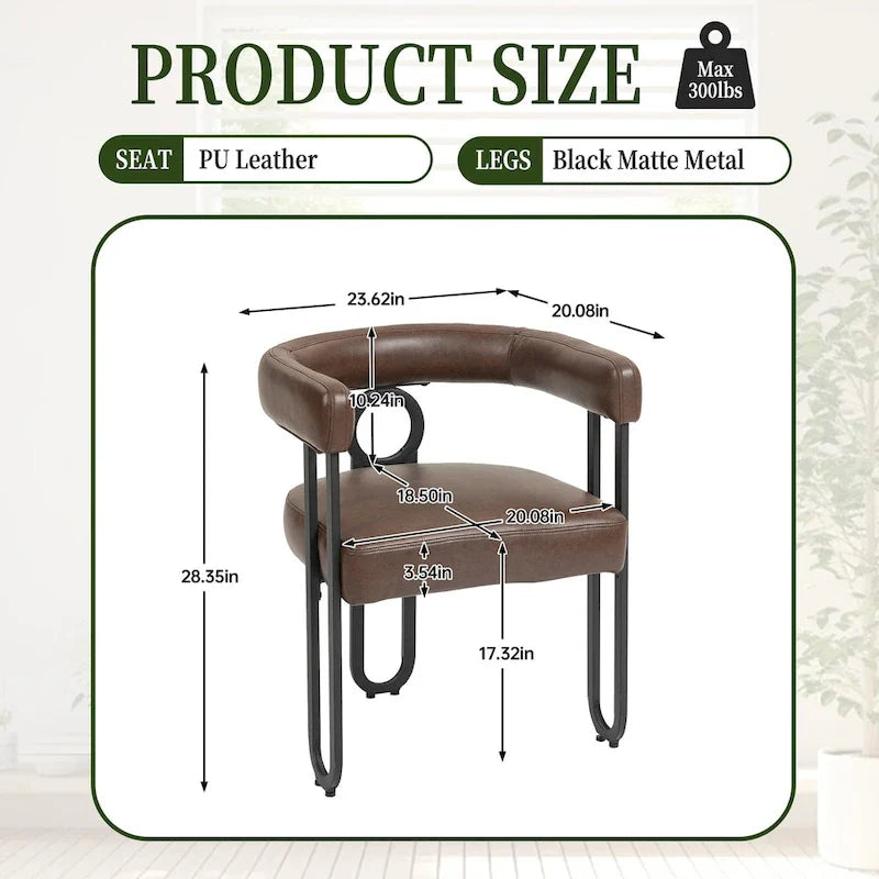 Lot de 2 chaises de salle à manger rembourrées en cuir PU avec pieds en métal