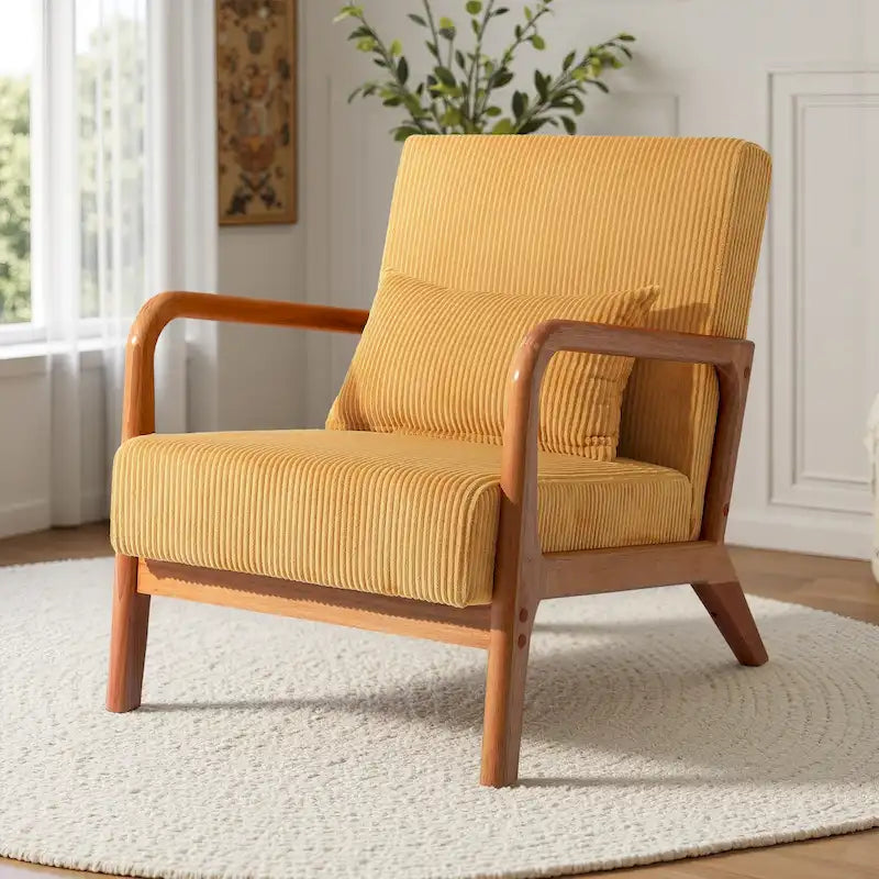 Uixe Mid Century Solid Wood Upholstered Corduroy Accent Chair