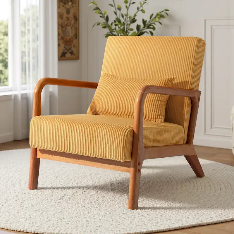 Fauteuil d'appoint en velours côtelé en bois massif Uixe Mid-Century