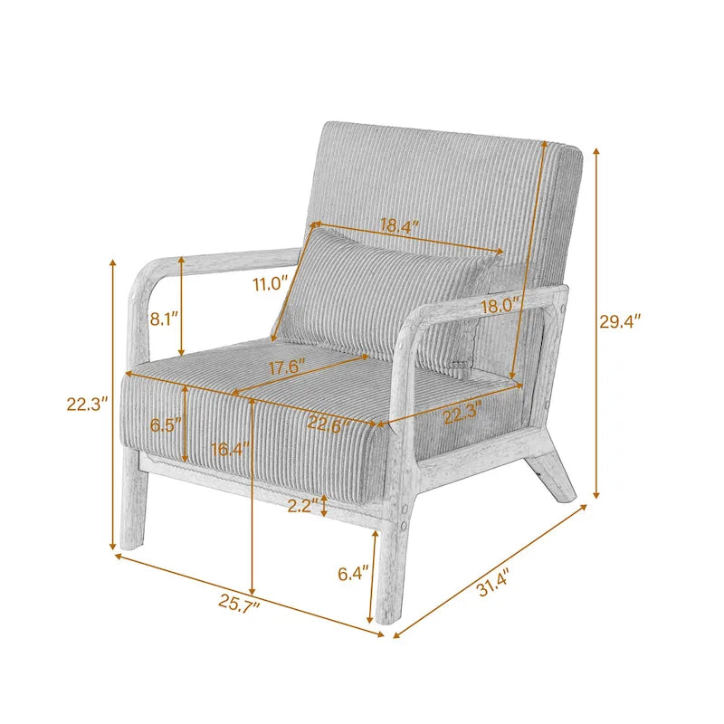 Fauteuil d'appoint en velours côtelé en bois massif Uixe Mid-Century