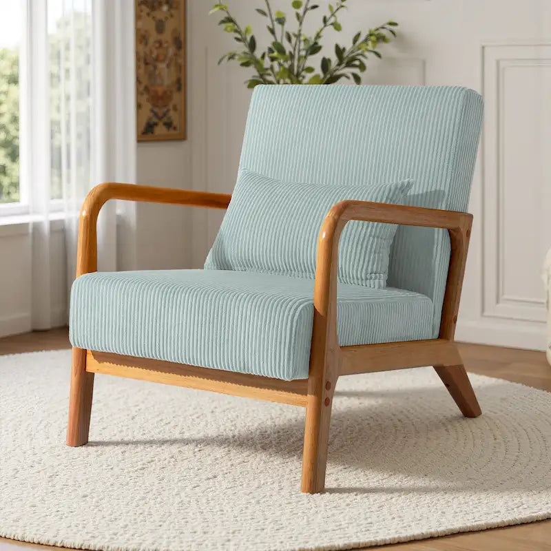 Fauteuil d'appoint en velours côtelé en bois massif Uixe Mid-Century