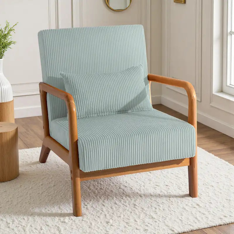 Fauteuil d'appoint en velours côtelé en bois massif Uixe Mid-Century