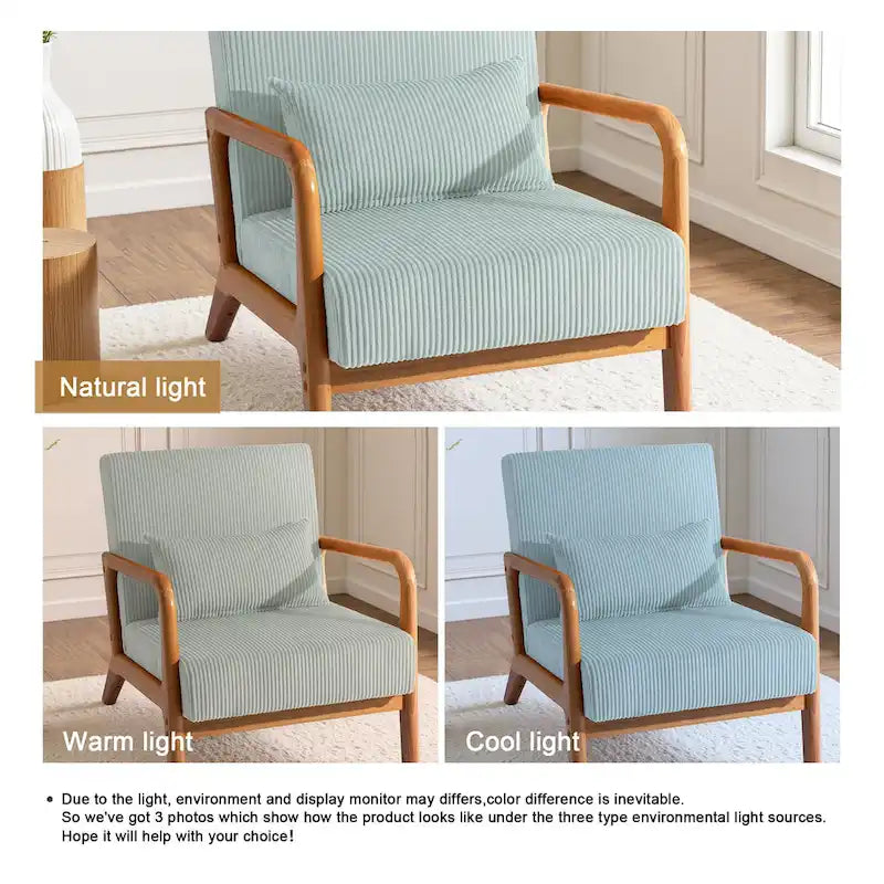 Fauteuil d'appoint en velours côtelé en bois massif Uixe Mid-Century