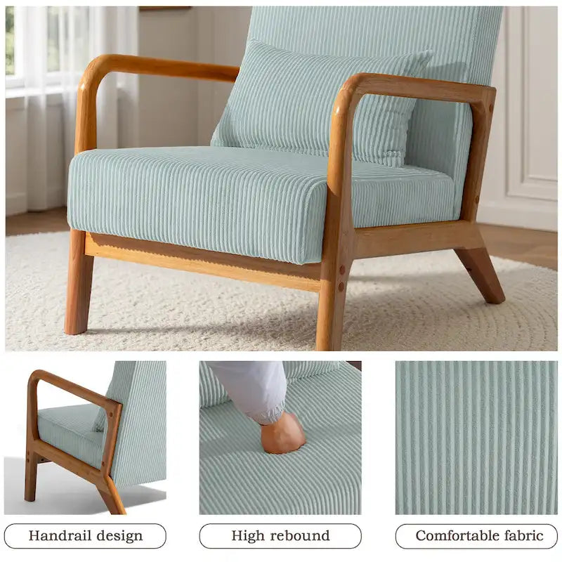 Fauteuil d'appoint en velours côtelé en bois massif Uixe Mid-Century