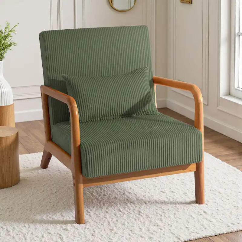 Fauteuil d'appoint en velours côtelé en bois massif Uixe Mid-Century