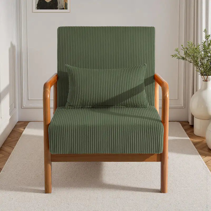 Fauteuil d'appoint en velours côtelé en bois massif Uixe Mid-Century