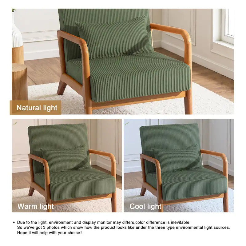 Fauteuil d'appoint en velours côtelé en bois massif Uixe Mid-Century