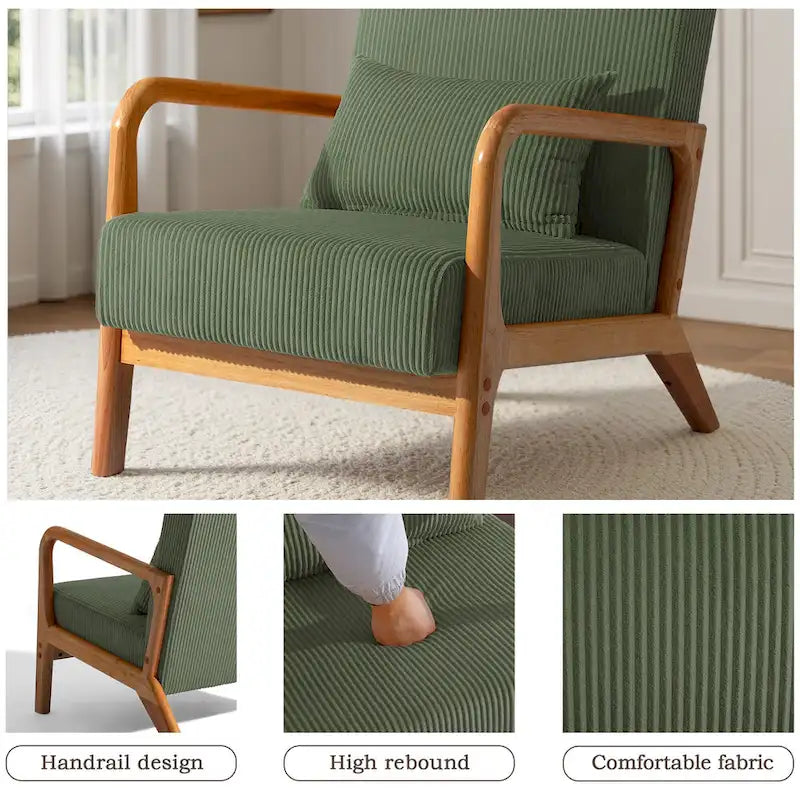 Fauteuil d'appoint en velours côtelé en bois massif Uixe Mid-Century