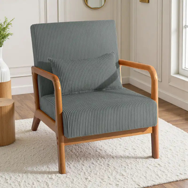 Fauteuil d'appoint en velours côtelé en bois massif Uixe Mid-Century