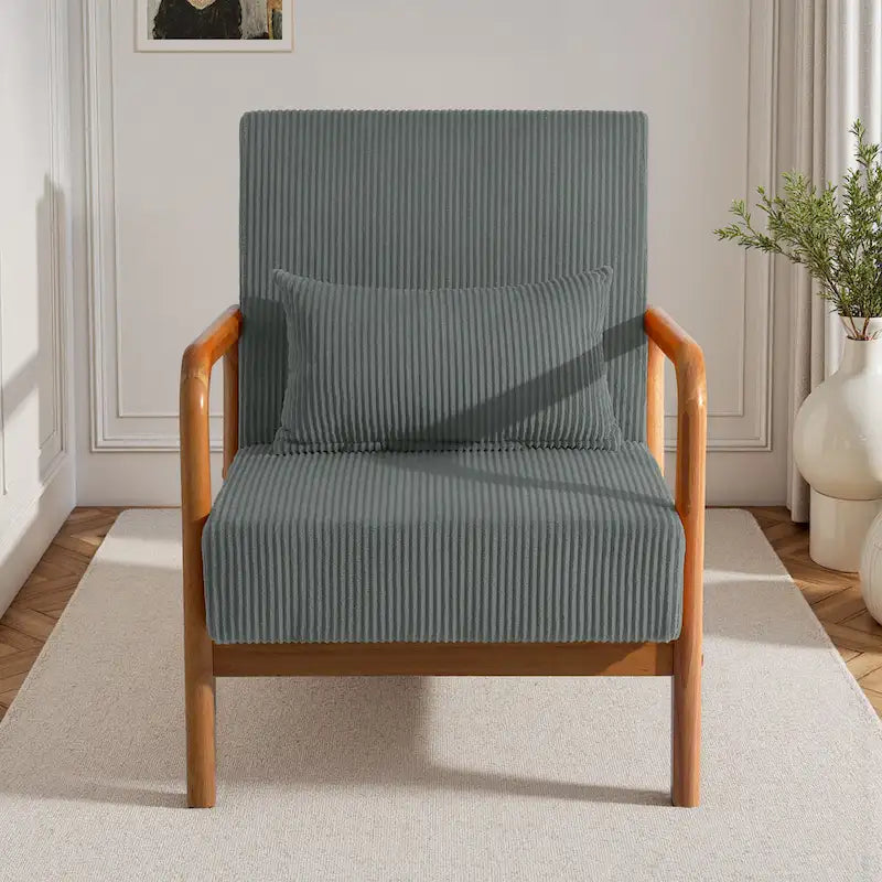 Fauteuil d'appoint en velours côtelé en bois massif Uixe Mid-Century