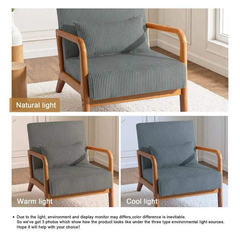 Fauteuil d'appoint en velours côtelé en bois massif Uixe Mid-Century