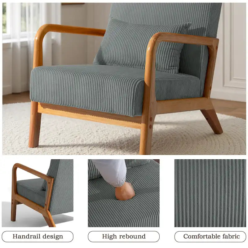 Fauteuil d'appoint en velours côtelé en bois massif Uixe Mid-Century
